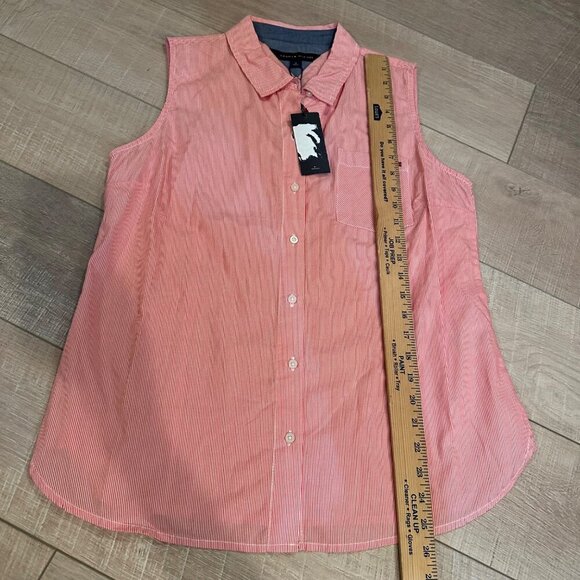 Tommy Hilfiger Womens Sleeveless Pink Button-Down Shirt M RED PLAID - Picture 3 of 7